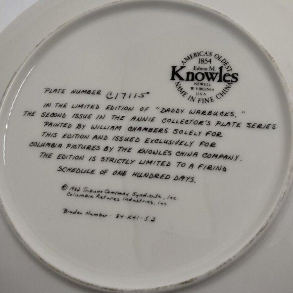 Daddy Warbucks Annie Collectors Plate William Chambers Limited Knowles 1982 USA - Picture 3 of 5